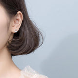 Geometric CZ Round Stud Earrings 925 Silver Wedding Jewelry