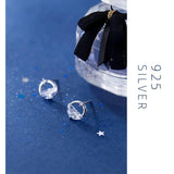 Geometric CZ Round Stud Earrings 925 Silver Wedding Jewelry