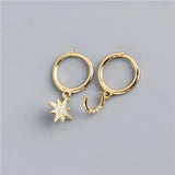 925 Silver Asymmetrical Star Moon Ear Studs for Women Punk Rock Jewelry