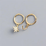 925 Silver Asymmetrical Star Moon Ear Studs for Women Punk Rock Jewelry