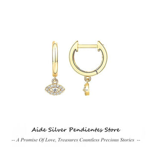 925 Silver Evil Eye Star Moon Zircon Pendant Earrings 18K Plating