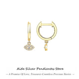 925 Silver Evil Eye Star Moon Zircon Pendant Earrings 18K Plating