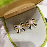 14k Plating Bow Freshwater Pearl Earrings S925 Silver Ear Needle Gift