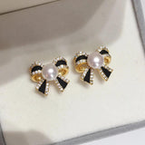 14k Plating Bow Freshwater Pearl Earrings S925 Silver Ear Needle Gift