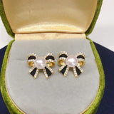 14k Plating Bow Freshwater Pearl Earrings S925 Silver Ear Needle Gift
