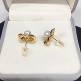 14k Plating Bow Freshwater Pearl Earrings S925 Silver Ear Needle Gift