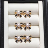 14k Plating Bow Freshwater Pearl Earrings S925 Silver Ear Needle Gift