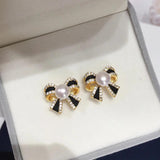 14k Plating Bow Freshwater Pearl Earrings S925 Silver Ear Needle Gift