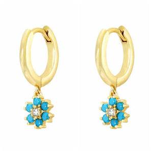 Colorful Zircon Sterling Silver Flower Earrings for Women