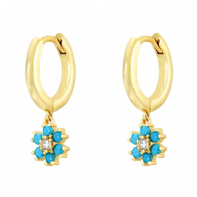 Colorful Zircon Sterling Silver Flower Earrings for Women