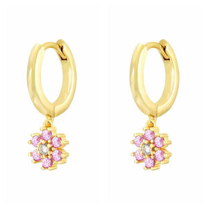 Colorful Zircon Sterling Silver Flower Earrings for Women