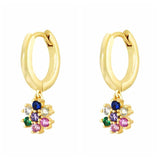 Colorful Zircon Sterling Silver Flower Earrings for Women