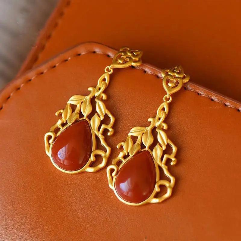 Chinese Retro Enamel Porcelain Water Drop Earrings