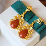 Chinese Retro Enamel Porcelain Water Drop Earrings