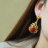 Chinese Retro Enamel Porcelain Water Drop Earrings