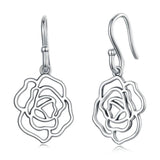 925 Sterling Silver Rose Flower Charm Drop Dangle Earrings For Women