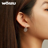 925 Sterling Silver Rose Flower Charm Drop Dangle Earrings For Women