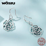 925 Sterling Silver Rose Flower Charm Drop Dangle Earrings For Women
