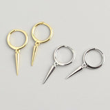 925 Sterling Silver Slim Spike Drop Earring Rock Punk Jewelry
