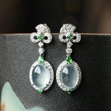 Chalcedony Ice Seed Egg Face Earrings with Diamonds for Women