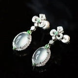 Chalcedony Ice Seed Egg Face Earrings with Diamonds for Women