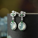 Chalcedony Ice Seed Egg Face Earrings with Diamonds for Women