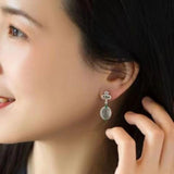 Chalcedony Ice Seed Egg Face Earrings with Diamonds for Women