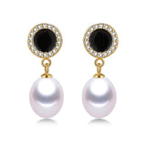 925 Silver Circle Zircon Drop Earrings with 8-9mm Real Freshwater Pearl
