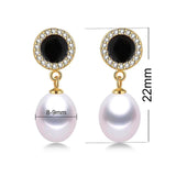 925 Silver Circle Zircon Drop Earrings with 8-9mm Real Freshwater Pearl