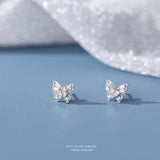 925 Silver Zircon Double Layer Butterfly Stud Earrings for Women