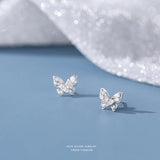 925 Silver Zircon Double Layer Butterfly Stud Earrings for Women