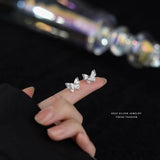 925 Silver Zircon Double Layer Butterfly Stud Earrings for Women