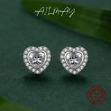 925 Silver Love Heart Stud Earrings Zircon Wedding Jewelry