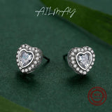 925 Silver Love Heart Stud Earrings Zircon Wedding Jewelry