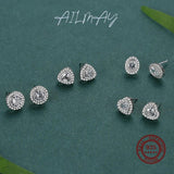 925 Silver Love Heart Stud Earrings Zircon Wedding Jewelry