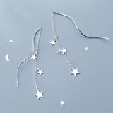 Sterling Silver Line Wave Stars Drop Earrings for Women