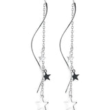 Sterling Silver Line Wave Stars Drop Earrings for Women