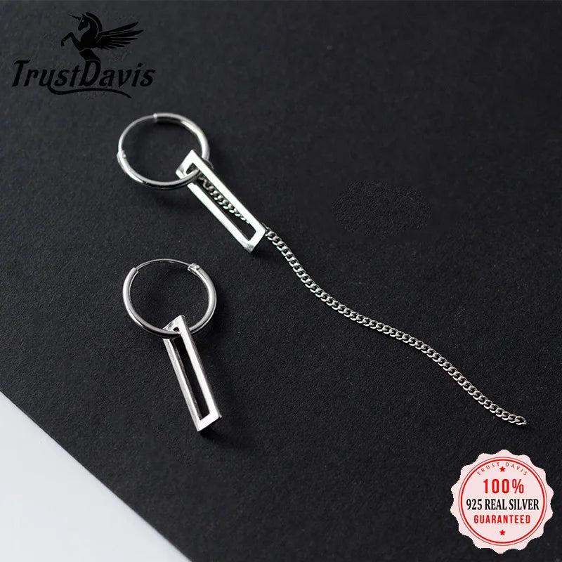 Trustdavis 925 Silver Gothic Chain Hoop Earrings For Women
