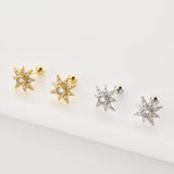 925 Silver Butterfly Star Queen CZ Stud Earrings Wedding Jewelry