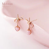 Vintage Pink Hearts Stud Earrings 925 Sterling Silver Bowknot Jewelry