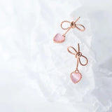 Vintage Pink Hearts Stud Earrings 925 Sterling Silver Bowknot Jewelry