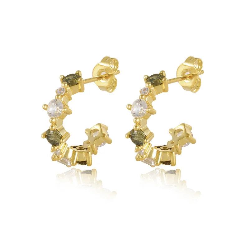 925 Silver Colorful CZ Stud Earrings Women Fine Jewelry