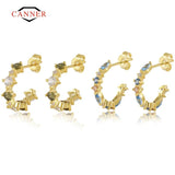 925 Silver Colorful CZ Stud Earrings Women Fine Jewelry