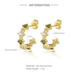 925 Silver Colorful CZ Stud Earrings Women Fine Jewelry