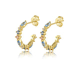 925 Silver Colorful CZ Stud Earrings Women Fine Jewelry