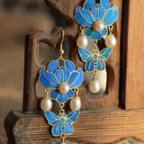 Chinese Antique Enamel Porcelain Butterfly Earrings