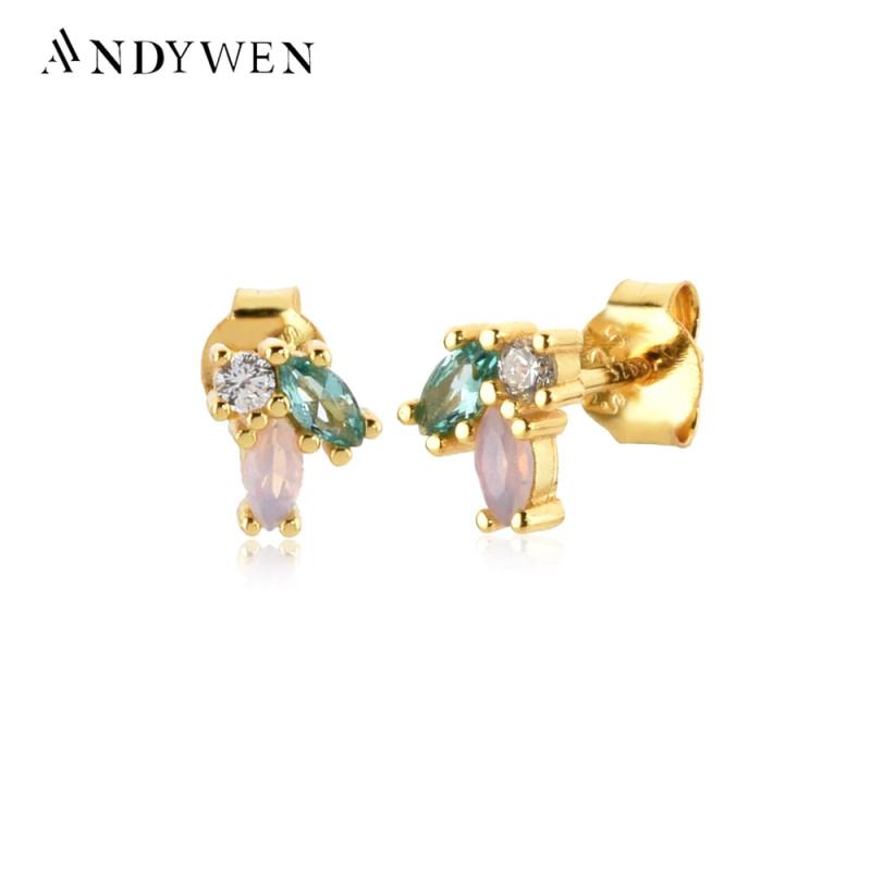 925 Silver Rainbow Zircon CZ Stud Earring Fine Jewelry