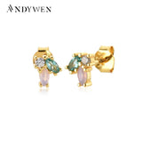 925 Silver Rainbow Zircon CZ Stud Earring Fine Jewelry