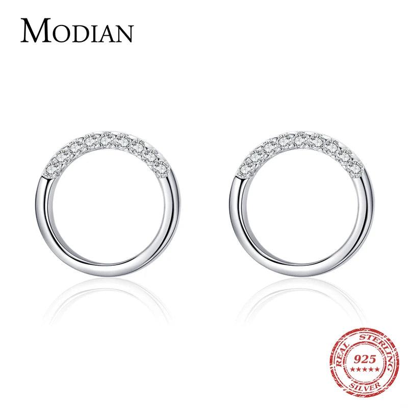925 Silver Round Stud Earrings Geometric Minimalist Style