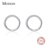 925 Silver Round Stud Earrings Geometric Minimalist Style